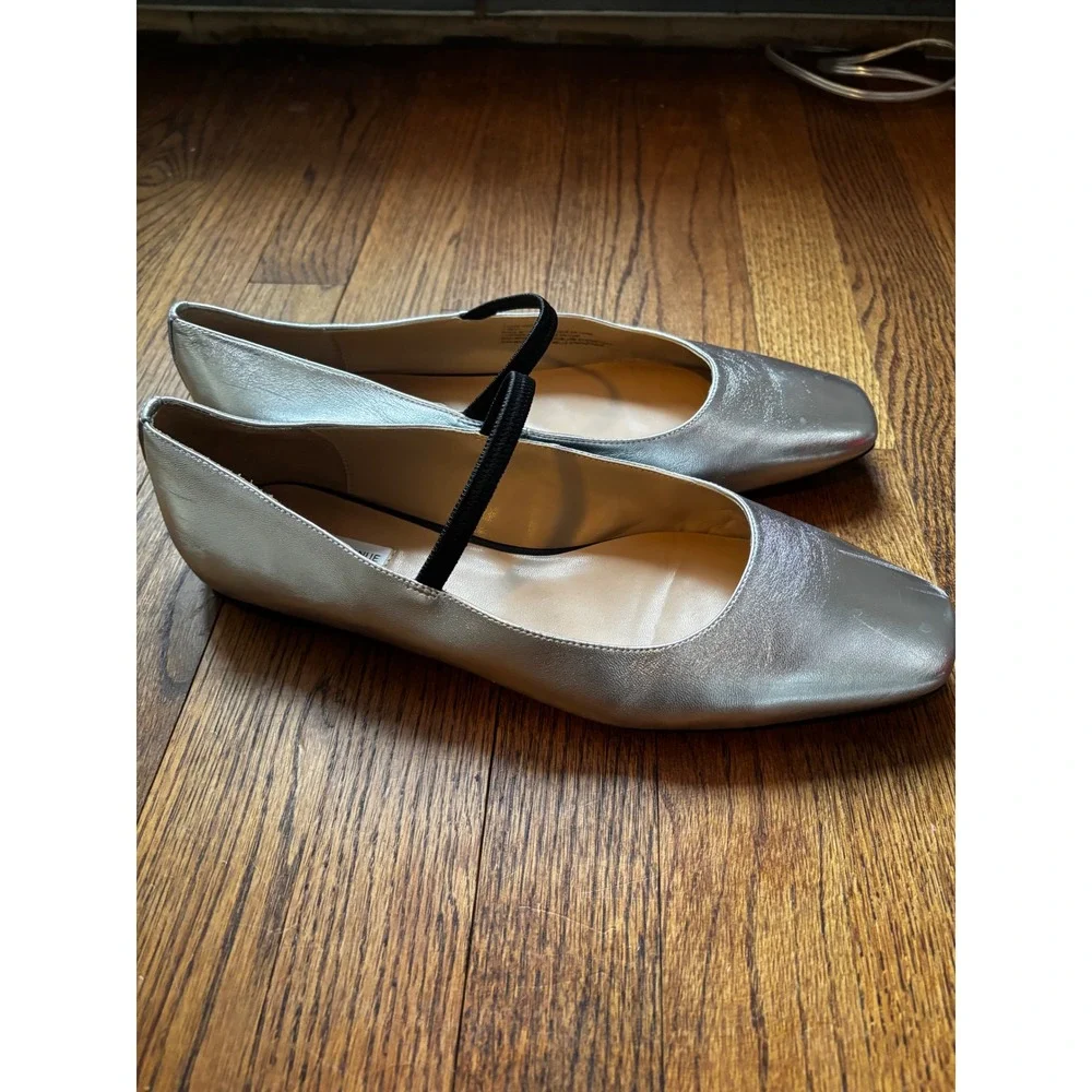 Saks Fifth Avenue Womens Silver Leather Square Toe Mary Jane Ballet Flats 11M - Picture 4 of 8